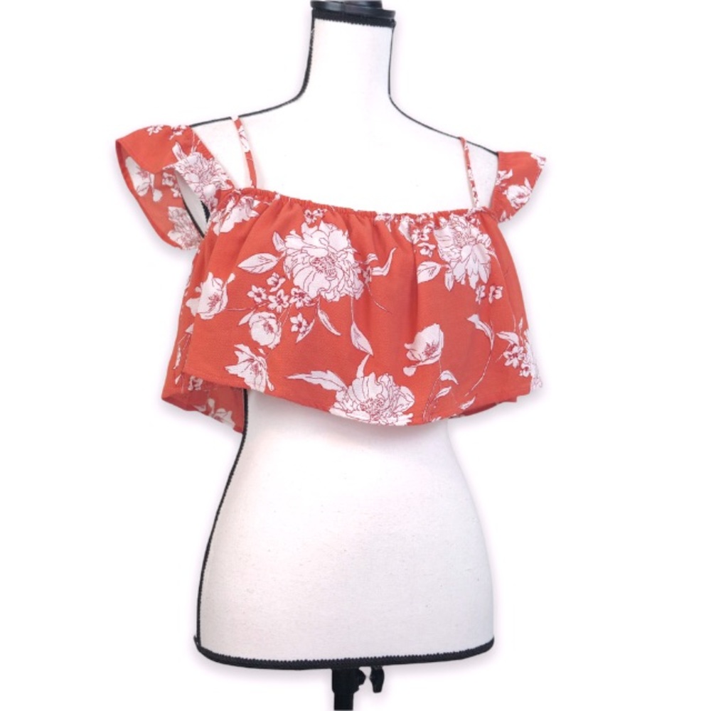 SAGE The Label Floral Off Shoulder Crop Top Size M Ruffle Blouson Tank Top